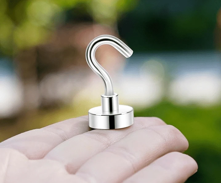 Compact Neodymium Hook Magnet - Space-Saving Magnetic Hanger for Small Tools Compact Neodymium Hook Magnet - Space-Saving Magnetic Hanger for Small Tools